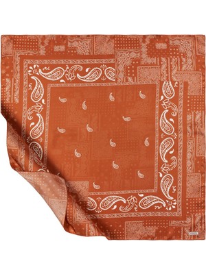 Turuncu Beyaz Patchwork Desenli Tivil Ipek Eşarp