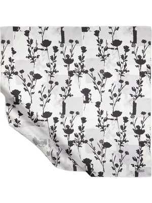 Beyaz Vintage Silhouette Desenli Tivil Ipek Eşarp