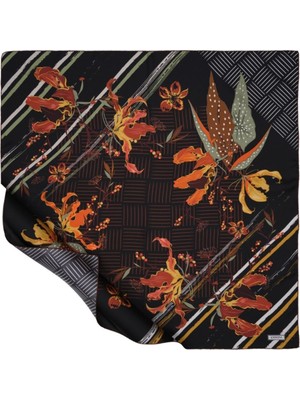 Siyah Sarı Vahşi Çiçekler Tivil Ipek Eşarp / 01255