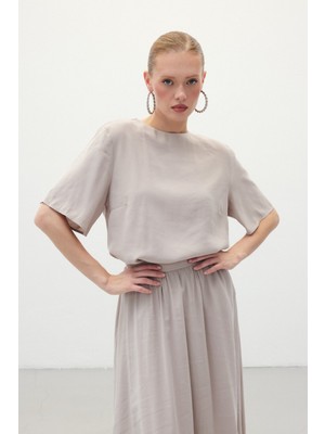 Kısa Kollu Salaş Bluz - Taş