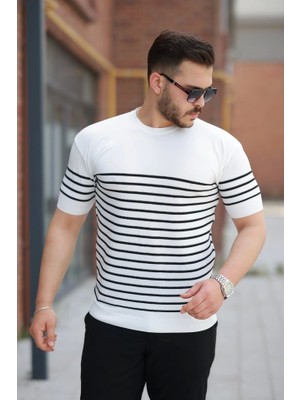 Fy Butik Erkek Çizgi Desenli Bisiklet Yaka Kısa Kollu T-Sihrt