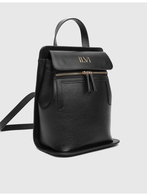 Mathis Floter Deri Siyah Kadın Sırt Çantası