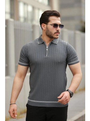 Fy Butik Erkek Fermuarlı Yakalı Kısa Kollu T-Shirt