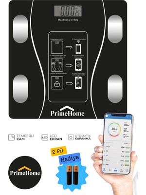 Prime Home Dijital Baskül Yağ Su Kas Vücut Kitle Endeksi Kilo Ölçer Tartı