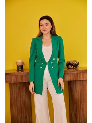 Yeşil Blazer Düğmeli Ceket