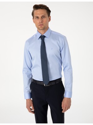 Pierre Cardin Erkek Koyu Mavi %100 Pamuk Parlak Saten Slim Fit Uzun Kollu Basic Gömlek 50305127-VR032