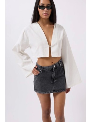 Fy Butik Asimetrik Bel Denim Mini Etek