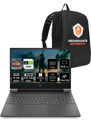 Hp Victus 15 Amd Ryzen 7 8845HS 8gb 512GB SSD RTX4050/6GB 15.6" Fhd 144Hz Windows 11 Pro Taşınabilir Bilgisayar & Per4 Çanta B9KM3EAPN382