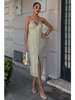 Fy Butik Göğsü Aksesuarlı Önü Yırtmaçlı Elbise 2899