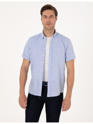 Pierre Cardin Erkek Mavi Regular Fit Kısa Kollu Gömlek 50307073-VR036