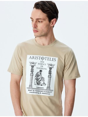 Koton Baskılı Basic Kısa Kollu Bisiklet Yaka Slim Fit Tişört