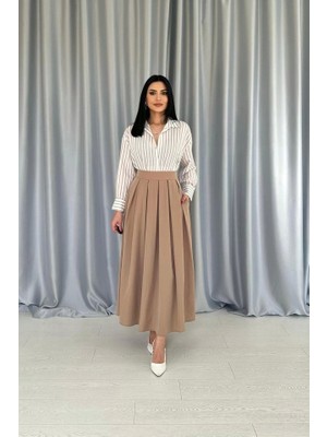 Fy Butik Camel Uzun Pileli Etek