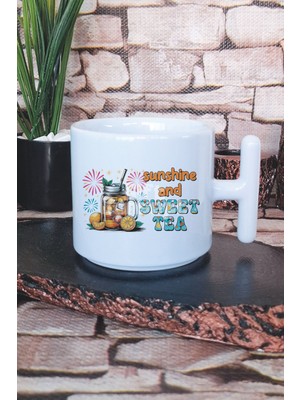 Drink Up Beaches Baskılı T Kulplu Latte Fincanı Kupa Bardak