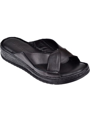 Pullman Hakiki Deri Comfort Kadın Terlik Plm-17   Siyah