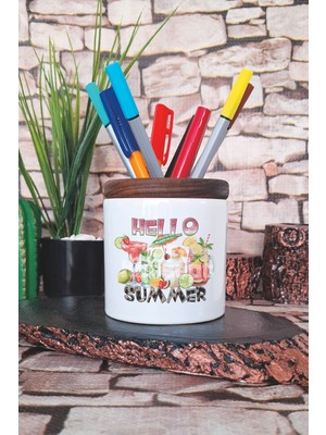 Hello Summer Baskılı Seramik Kalemlik Masaüstü Düzenleyici