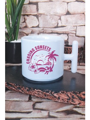 Chasing Sunsets Retro Baskılı T Kulplu Latte Fincanı Kupa Bardak