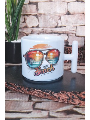 Salty Beach Baskılı T Kulplu Latte Fincanı Kupa Bardak