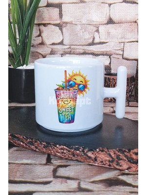 Sunshine And Sweet Tea Baskılı T Kulplu Latte Fincanı Kupa Bardak