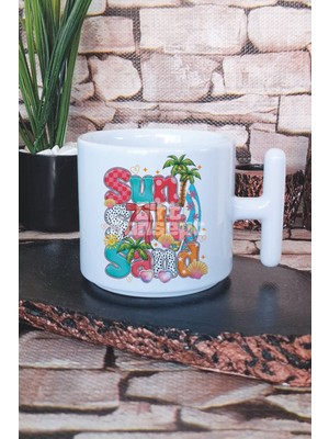 Summer Salt Sand Baskılı T Kulplu Latte Fincanı Kupa Bardak