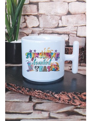 Sunshine Loaded Teas Baskılı T Kulplu Latte Fincanı Kupa Bardak