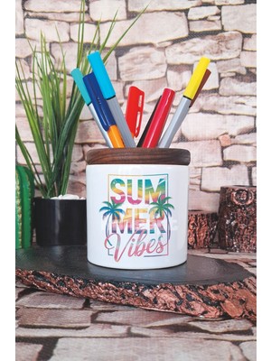 Summer Vibes Tropikal Baskılı Seramik Kalemlik Masaüstü Düzenleyici