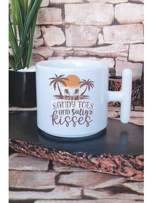 Sandy Topes And Salty Kisses Baskılı T Kulplu Latte Fincanı Kupa Bardak