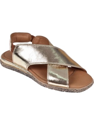 Pullman Hakiki Deri Kadın Sandalet PLM-706   Altın