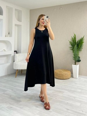 Fy Butik Kadın Askılı Yuvarlak Yakalı Asimetrik Kesim Detaylı Viskon Elbise