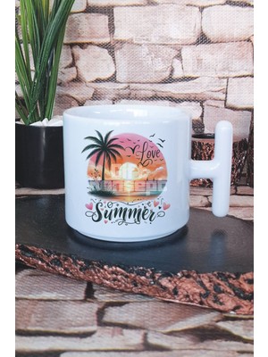 Love Summer Sunset Baskılı T Kulplu Latte Fincanı Kupa Bardak