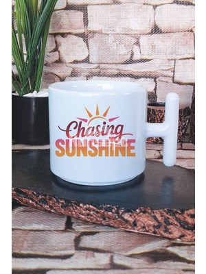 Chasing Sunshine Baskılı T Kulplu Latte Fincanı Kupa Bardak