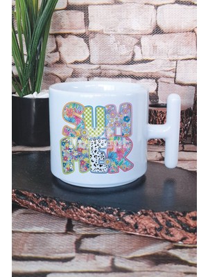 Summer Coastal Trendy Summer Baskılı T Kulplu Latte Fincanı Kupa Bardak