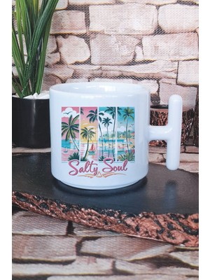 Life İs Better At The Beach Baskılı T Kulplu Latte Fincanı Kupa Bardak