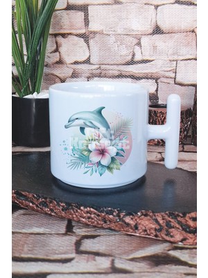 Yunus Ve Çiçekler Baskılı T Kulplu Latte Fincanı Kupa Bardak