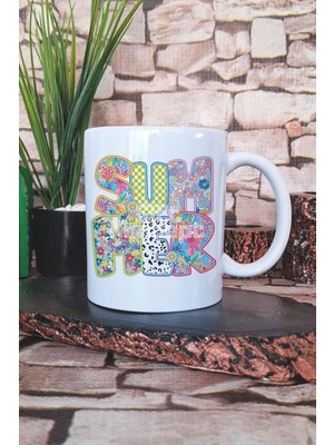 Summer Çiçekler Baskılı Hediyelik Kupa Bardak