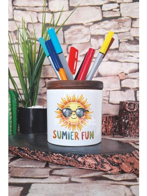 Summer Fun Baskılı Seramik Kalemlik Masaüstü Düzenleyici