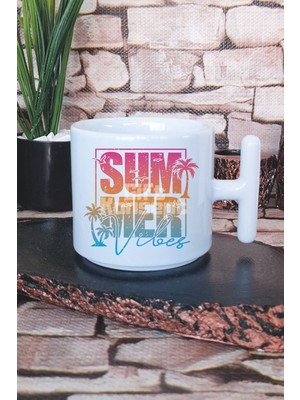 Retro Summer Vibes Palmiye Baskılı T Kulplu Latte Fincanı Kupa Bardak