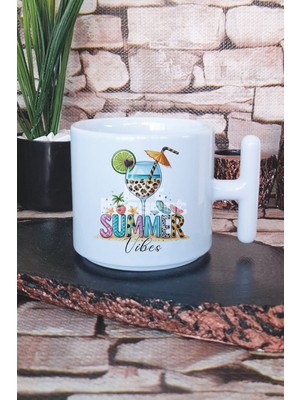 Summer Vibes Baskılı T Kulplu Latte Fincanı Kupa Bardak