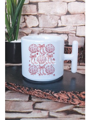 Coquette Seashell Deniz Kabukları Baskılı T Kulplu Latte Fincanı Kupa Bardak