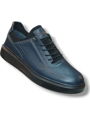 Ktay Kundura Lacivert %100 Deri Ortopedik Yüksek Taban Erkek Sneaker Günlük Ayakkabı Bms B505