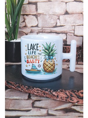 Lake Life Cuz Beaches Satly Baskılı T Kulplu Latte Fincanı Kupa Bardak