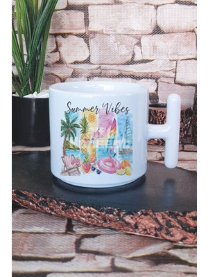Summer Vibes Baskılı T Kulplu Latte Fincanı Kupa Bardak