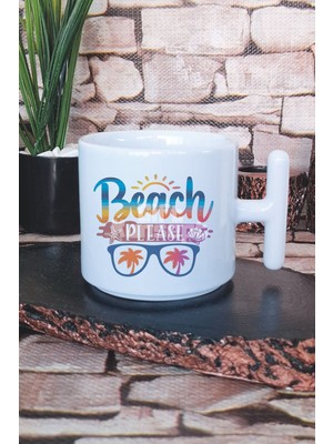 Beach Please Baskılı T Kulplu Latte Fincanı Kupa Bardak