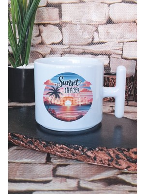 Sunset Chaser Baskılı T Kulplu Latte Fincanı Kupa Bardak