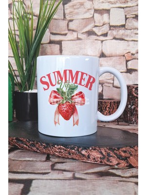 Summer Vibes Çilek Baskılı Hediyelik Kupa Bardak