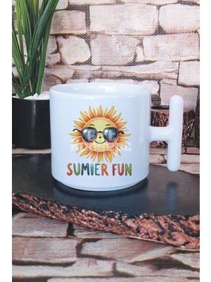 Summer Fun Baskılı T Kulplu Latte Fincanı Kupa Bardak