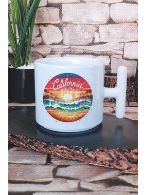 California Baskılı T Kulplu Latte Fincanı Kupa Bardak