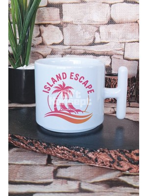 Island Escape Baskılı T Kulplu Latte Fincanı Kupa Bardak