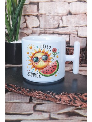 Hello Summer Baskılı T Kulplu Latte Fincanı Kupa Bardak