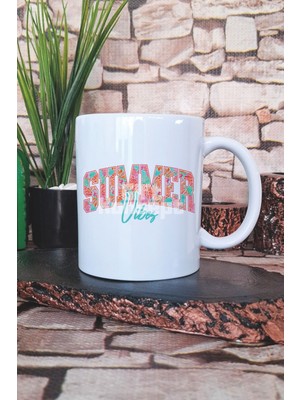 Summer Vibes Turkuaz Yaz Temalı Baskılı Hediyelik Kupa Bardak