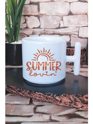 Summer Love Baskılı T Kulplu Latte Fincanı Kupa Bardak
